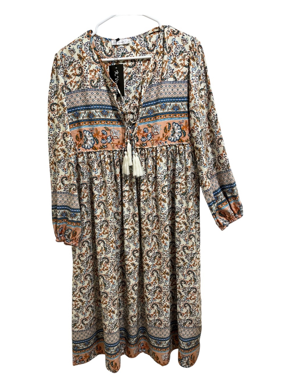 NWT R.Vivimos Boho Floral Long Sleeve Babydoll Midi Dress - Size S